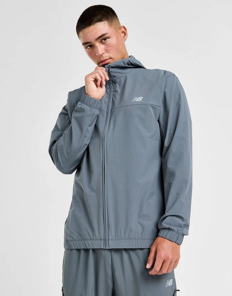 NEW BALANCE FULL ZIP WOVEN HOODED TRACK TOP - GREY